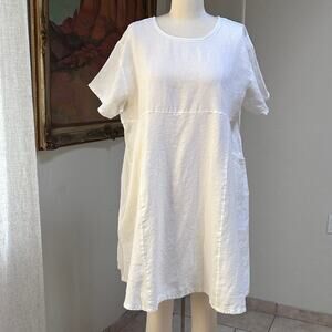 Lagenlook Linen Shift Dress Oversized Pocket Minimalist Coastal XS Bryn Walker